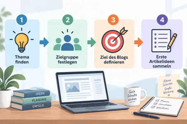 Planung eines Blogs mit Thema, Zielgruppe, Ziel und ersten Artikelideen