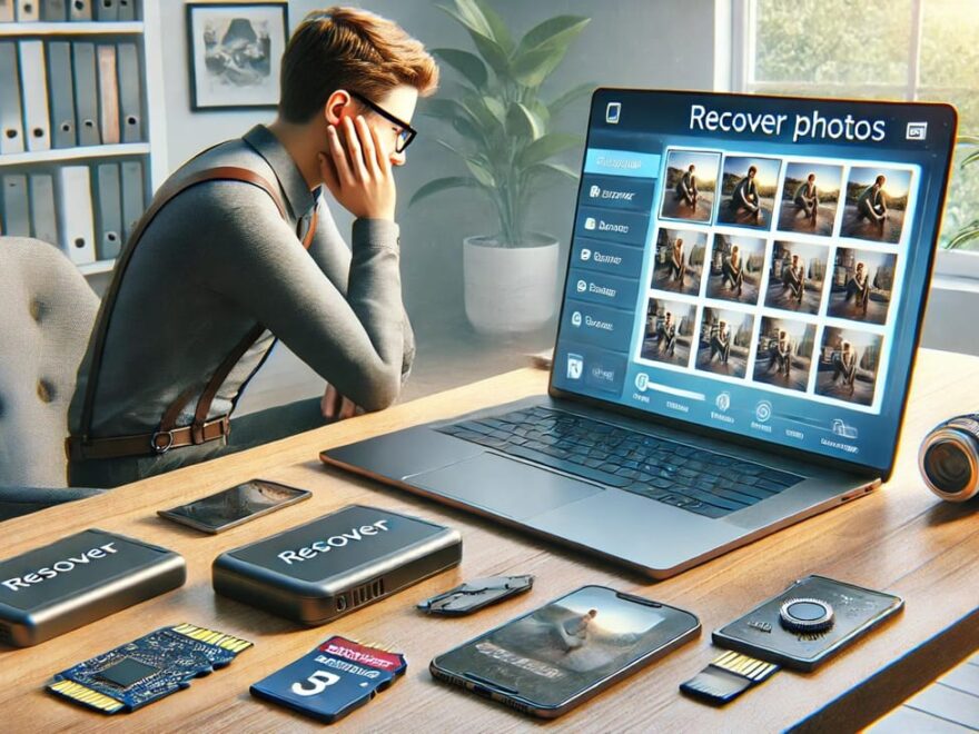 Person am Laptop bei der Wiederherstellung gelöschter Bilder
