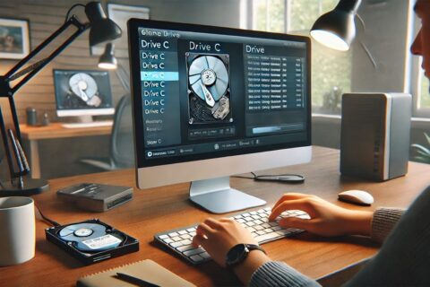Computer zeigt Software zur Kopie von Laufwerk C auf neues Laufwerk in Windows