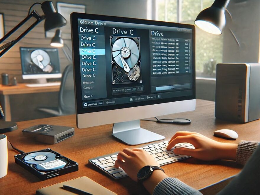 Computer zeigt Software zur Kopie von Laufwerk C auf neues Laufwerk in Windows