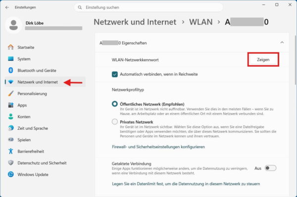 Netzwerksicherheitsschlüssel in Windows 11 anzeigen Netzwerksicherheitsschlüssel unter Windows 11 in den WLAN-Eigenschaften anzeigen
