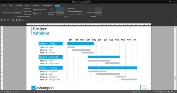 Projektmanagement mit Ashampoo PDF Pro 4 – Projektzeitplan erstellen Projektzeitplan in Ashampoo PDF Pro 4 mit Bearbeitungsoptionen