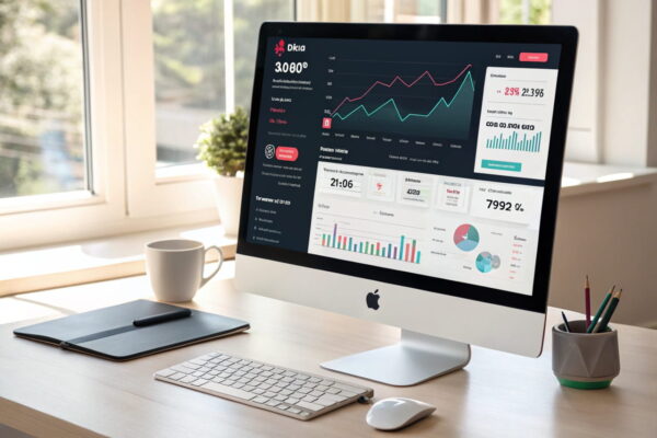 TikTok am PC – Analytics-Dashboard auf einem Monitor Computer-Monitor mit TikTok-Analytics-Dashboard – TikTok am PC nutzen.