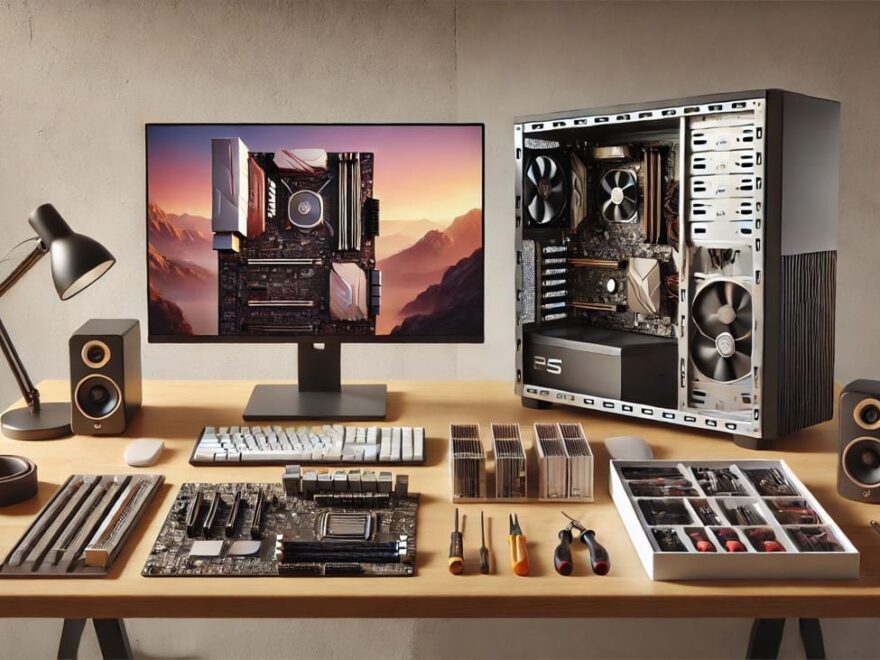 Vergleich von Workstation und Eigenbau-PC: Fertige Lösung und Einzelkomponenten nebeneinander dargestellt