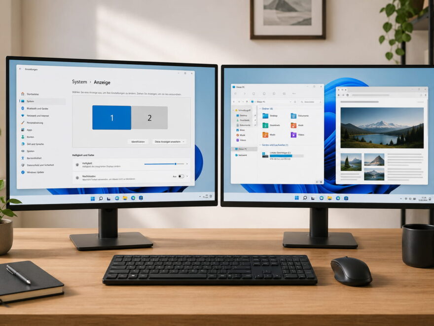 Zwei Monitore mit Windows 11 beim 2 Bildschirme einrichten