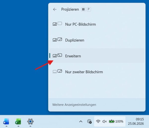 Anzeigemodus Erweitern beim Einrichten von 2 Bildschirmen in Windows 11