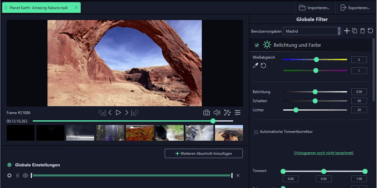 Ashampoo Video Optimizer Pro 3 Belichtung und Farbe anpassen