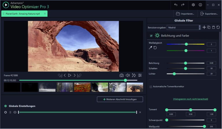 Ashampoo Video Optimizer Pro 3 Belichtung und Farbe anpassen