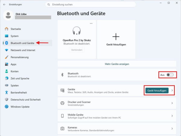 Bluetooth-Einstellungen in Windows 11 Bluetooth in Windows 11 ein- oder ausschalten
