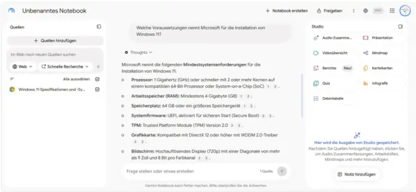 Gemini Notebook mit eigenen Quellen Eigene Quellen mit Gemini Notebook auswerten