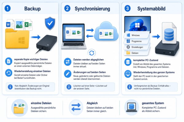 Vergleich von Backup, Synchronisierung und Systemabbild unter Windows