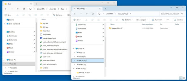 Dateien unter Windows manuell auf einer externen Festplatte sichern
