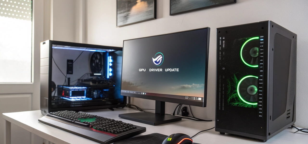 Grafiktreiber aktualisieren: Ein Gaming-PC mit laufendem GPU-Treiber-Update auf dem Bildschirm.