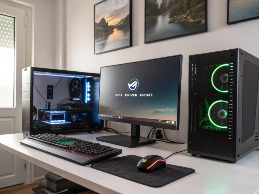 Grafiktreiber aktualisieren: Ein Gaming-PC mit laufendem GPU-Treiber-Update auf dem Bildschirm.