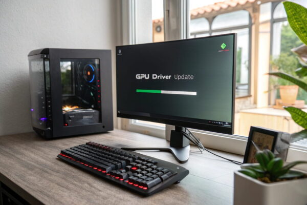 Grafiktreiber richtig aktualisieren – Installation auf PC Computerbildschirm mit laufender GPU-Treiber-Installation.
