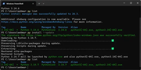 Python unter Windows aktualisieren Python unter Windows mit py install --update aktualisieren