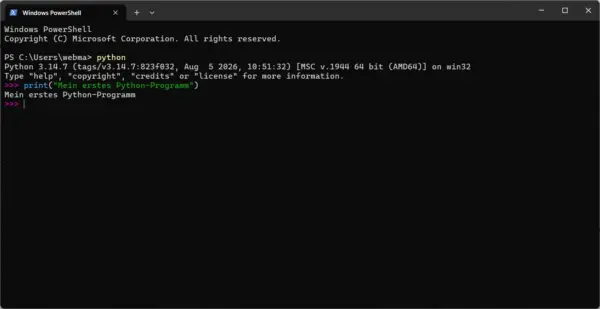 Erstes Python-Programm im Terminal Erstes Python-Programm im Windows-Terminal ausführen