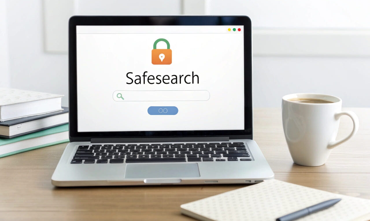 Google-Suchseite mit aktivierter SafeSearch-Funktion für sicheres Surfen.