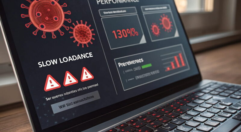 Computerbildschirm mit Warn-Pop-ups und Fehlermeldungen – Anzeichen für eine Virusinfektion erkennen