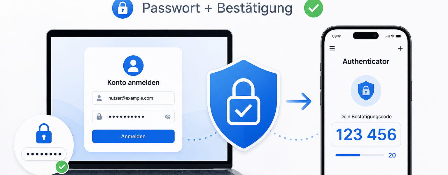 2-Faktor-Authentifizierung schützt Online-Konten durch Passwort und zusätzlichen Bestätigungscode