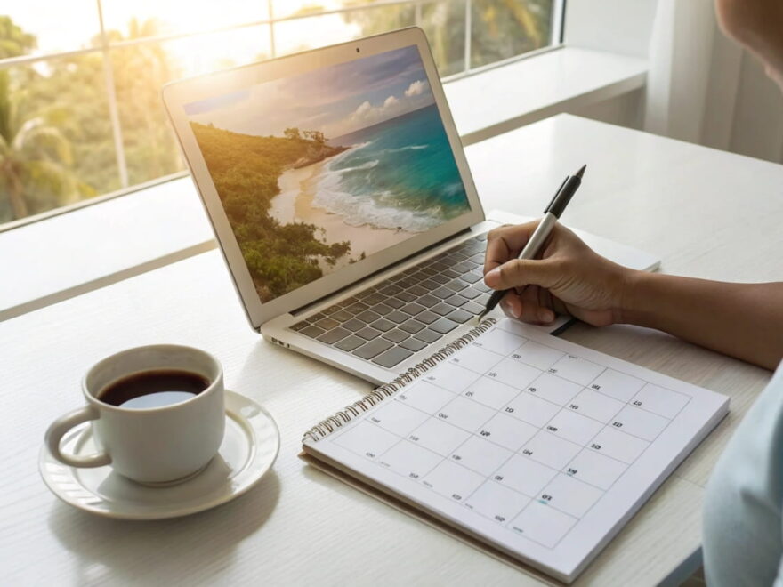 Person markiert Urlaubstage im Kalender für eine optimale Urlaubsplanung.