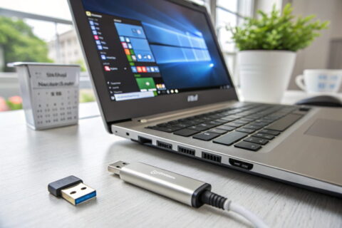 Windows Boot Stick eingesteckt in einen Laptop mit geöffnetem Windows-Setup.