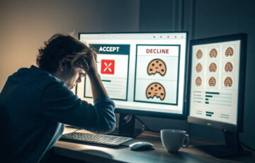 Person vor Computer mit verwirrenden Pop-ups – Dark Patterns erklärt