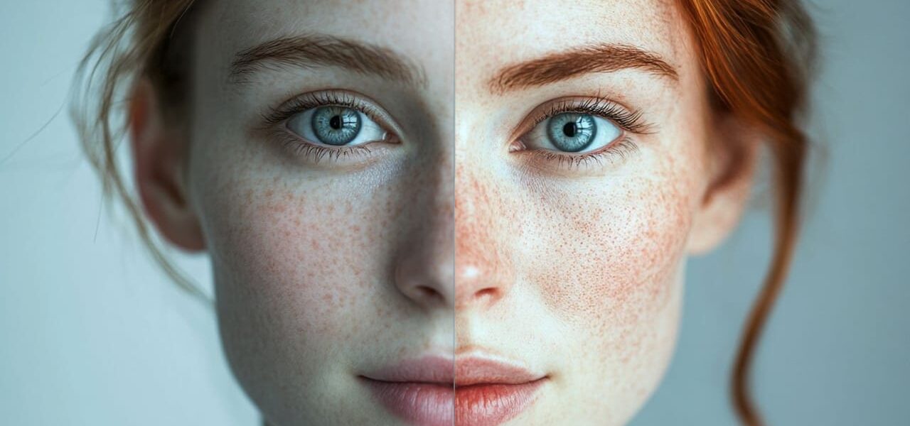 Vergleich zwischen echtem Gesicht und Deepfake – KI-generierte Fälschung im direkten Vergleich.