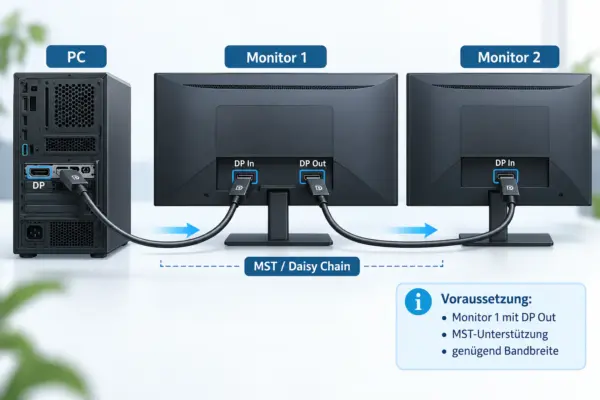 Zwei Monitore über DisplayPort Daisy Chaining mit einem PC verbinden
