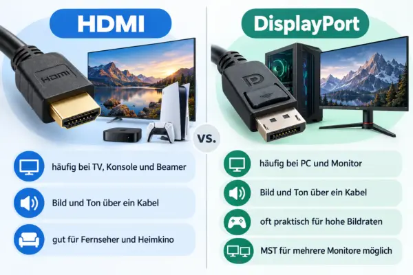 DisplayPort vs. HDMI: Unterschiede und typische Einsatzbereiche bei PC, Monitor, Fernseher und Gaming