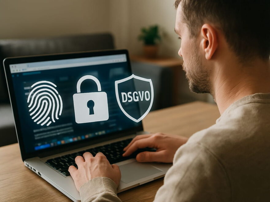 dsgvo pc nutzer PC-Nutzer mit Datenschutzsymbolen – DSGVO im digitalen Alltag