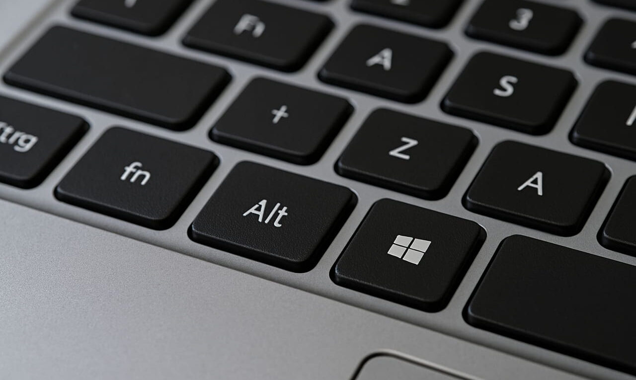 FN-Taste auf einer Laptop-Tastatur unten links in Nahaufnahme