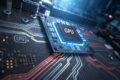 Hardwarebeschleunigung aktivieren: Visualisierung der GPU-gestützten Beschleunigung auf einer modernen Hauptplatine mit hervorgehobenem Prozessor.