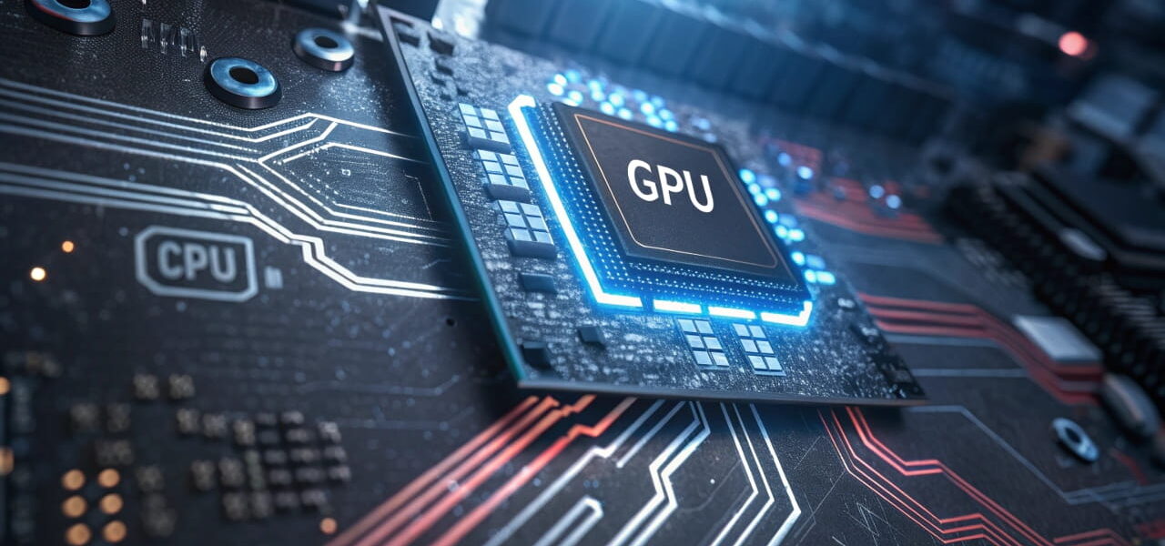 Hardwarebeschleunigung aktivieren: Visualisierung der GPU-gestützten Beschleunigung auf einer modernen Hauptplatine mit hervorgehobenem Prozessor.