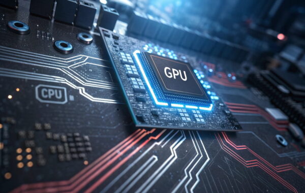 Hardwarebeschleunigung aktivieren: Visualisierung der GPU-gestützten Beschleunigung auf einer modernen Hauptplatine mit hervorgehobenem Prozessor.