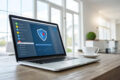Laptop mit kostenloser Antivirensoftware bei einem Systemscan