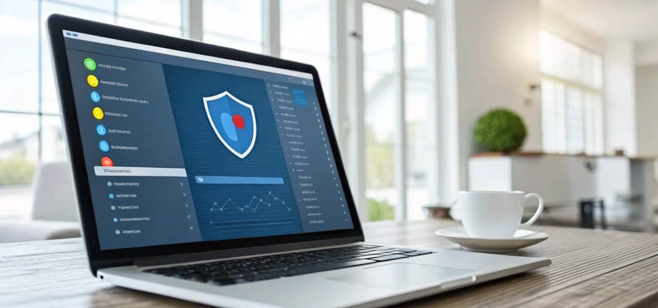 Laptop mit kostenloser Antivirensoftware bei einem Systemscan
