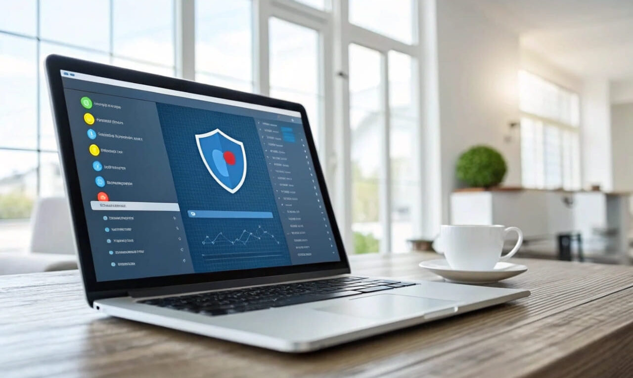 Laptop mit kostenloser Antivirensoftware bei einem Systemscan