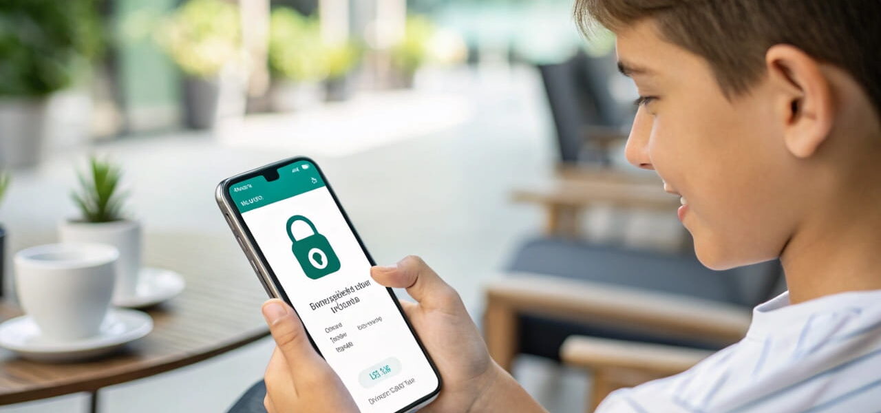 Person nutzt Smartphone mit Secure Messaging App und verschlüsselter Nachricht