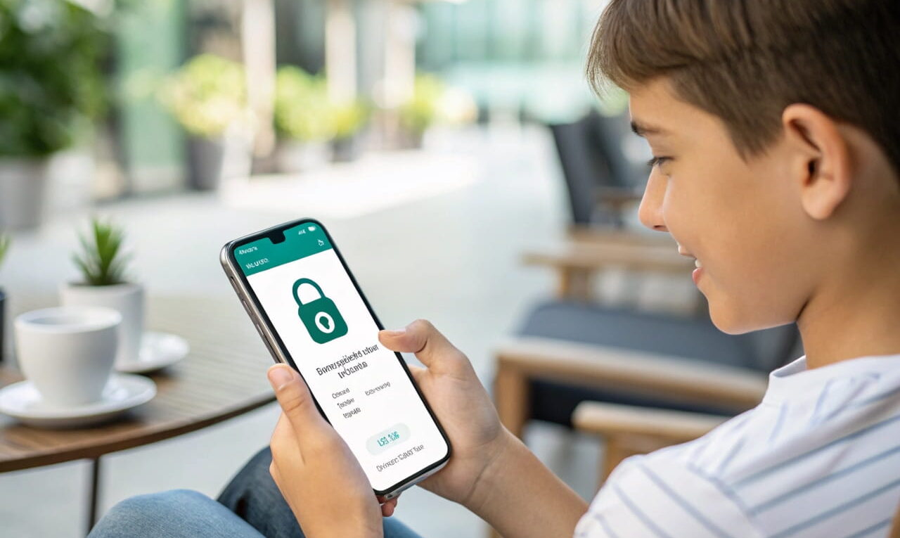 Person nutzt Smartphone mit Secure Messaging App und verschlüsselter Nachricht