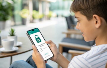 Person nutzt Smartphone mit Secure Messaging App und verschlüsselter Nachricht