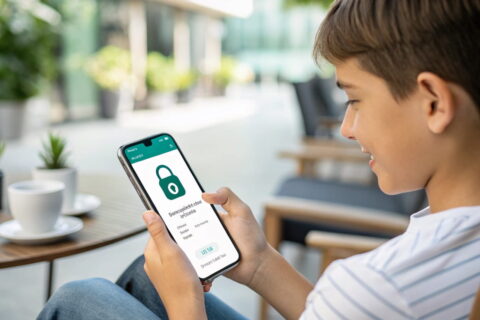 Person nutzt Smartphone mit Secure Messaging App und verschlüsselter Nachricht