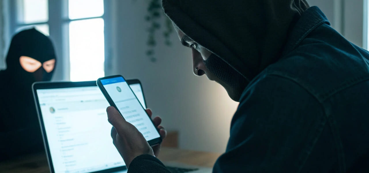 Smartphone mit gefälschter SMS und Hacker am Telefon – Smishing und Vishing erklärt
