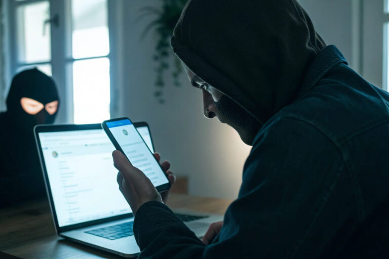 Smartphone mit gefälschter SMS und Hacker am Telefon – Smishing und Vishing erklärt