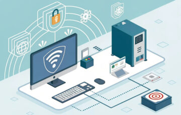 Darstellung von Zero Trust Security mit Computer und Zugangskontrolle