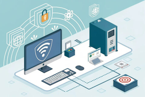 Darstellung von Zero Trust Security mit Computer und Zugangskontrolle