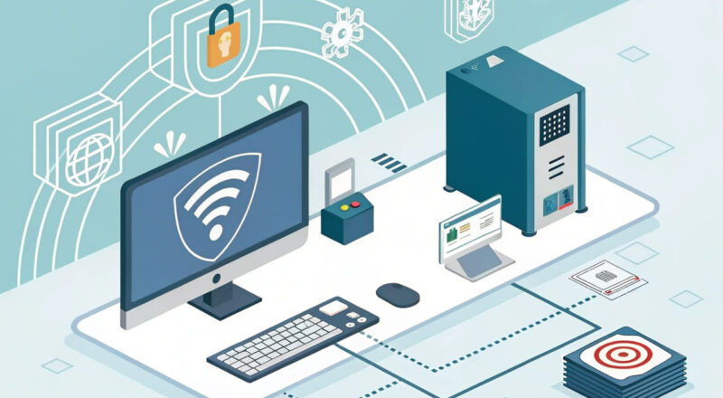 Darstellung von Zero Trust Security mit Computer und Zugangskontrolle
