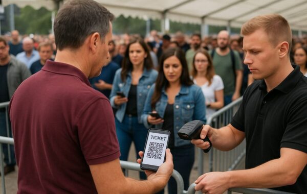Besucher scannt digitales Ticket beim Einlass zu Großveranstaltung