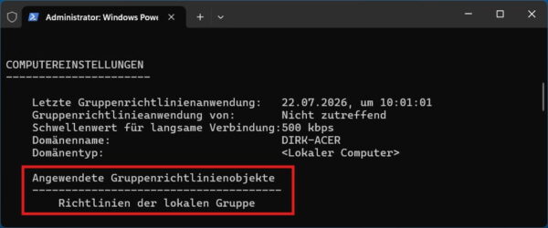 GPRESULT auf einem PC ohne Domäne GPRESULT auf einem privaten Windows-11-PC ohne Domäne zeigt nur die Richtlinien der lokalen Gruppe