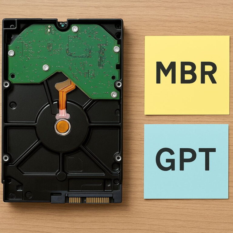 Visualisierung des Unterschieds zwischen MBR und GPT bei Festplatten